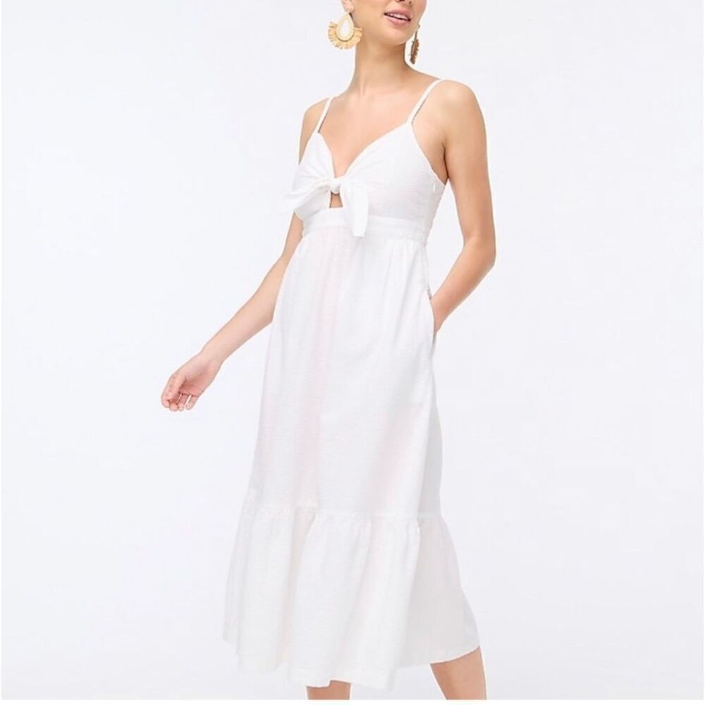 JCrew Seersucker 100% Cotton Summer Midi Dress, White. Size 6. Jamgirl